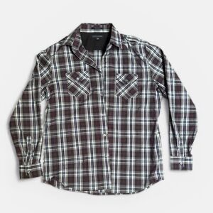 Banana Republic Men's Plaid Shirt - Black, White and red